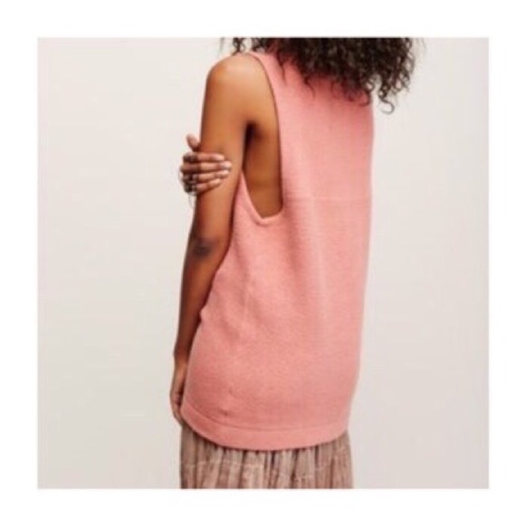Free People Peach Pink Textured Ribbed Knit Cotton Blend Isla Ottoman Tunic NWT - Picture 3 of 12